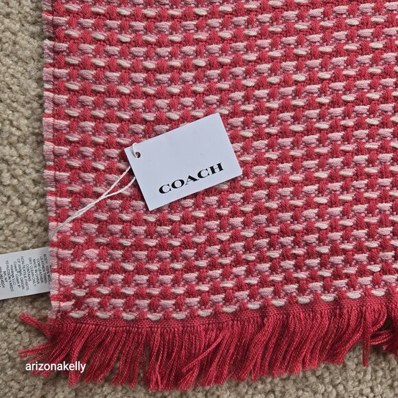 NWT Coach Wool Pink Tweed Woven Square Scarf - Picture 2 of 14